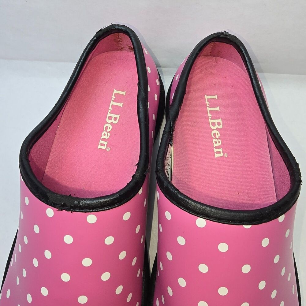L.L. Bean Women's Pink Polka Dot Slip On Slogger Rubber Clog Duck Boot Size 6.5 - Picture 11 of 12